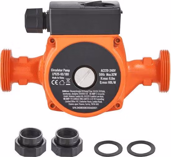 Pompa di circolazione – 220 V, 92 W, 60 litri/minuto, pompa per acqua calda, raccordo a vite NPT da 1-1/2 pollici, pompa a 3 velocità, funzionamento silenzioso per impianti di acqua calda domestici