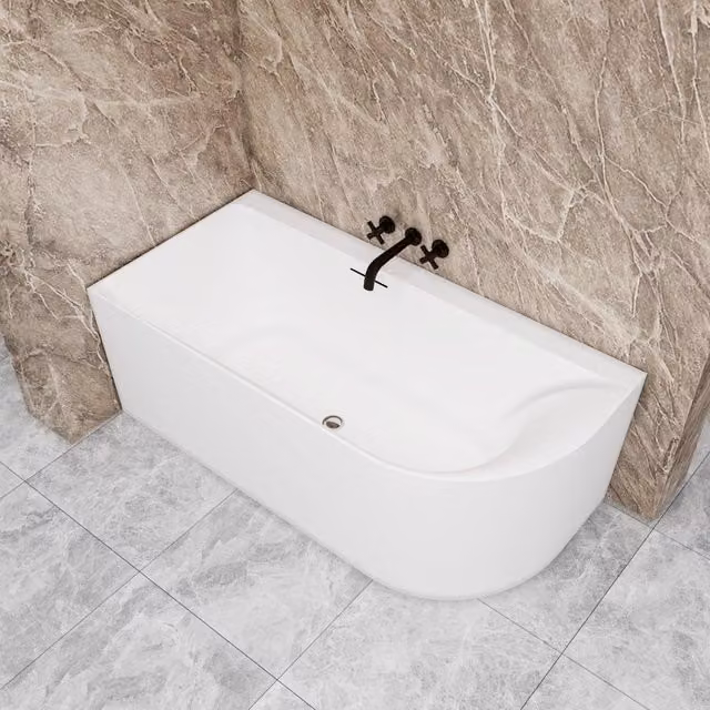 Vasca a Isola Angolare Asimmetrica SINISTRA 165x75x60 cm Bianco Vasca da Bagno Semi-Freestanding in Acrilico