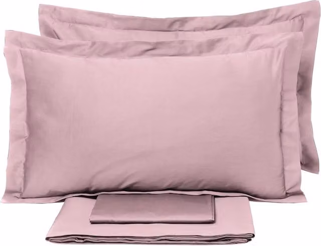 Set Lenzuola Matrimoniale Garrini Clarice in Cotone Tinta Unita Rosa L/P: 180 x 200 cm con Federe