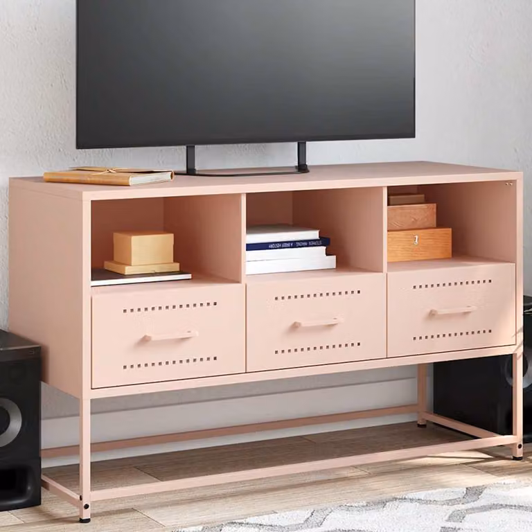 Mobile TV vidaXL in metallo rosa con ruote L: 100,5 cm, P: 39 cm, H: 60,5 cm
