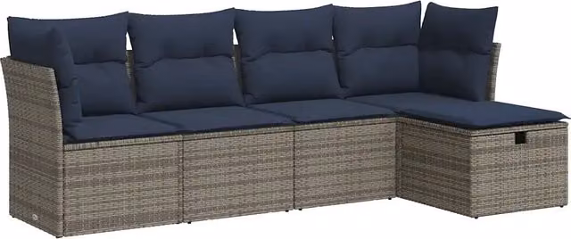 Set Divano da Giardino 5 pz | Set Salotto da Giardino con Cuscini Grigio in Polyrattan