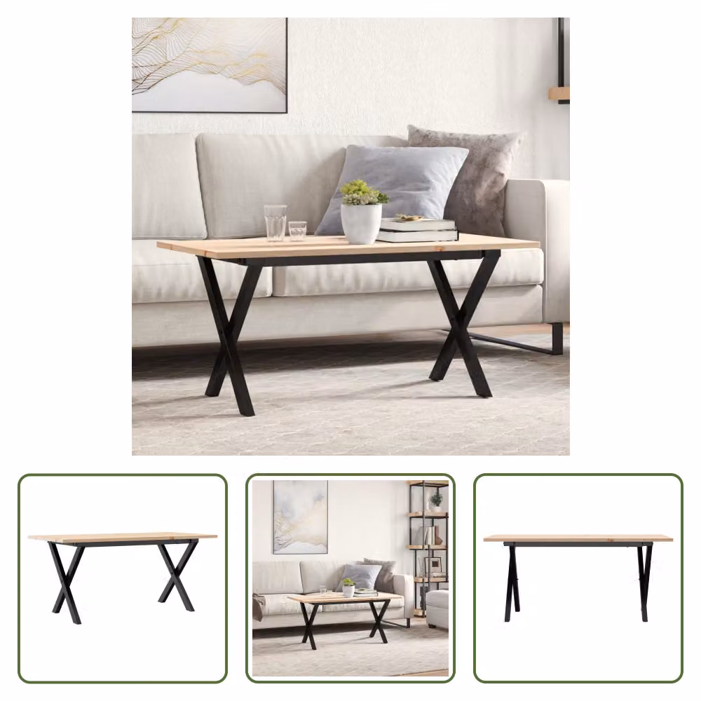 The Living Store tavolino X-frame 90x40x45cm in pino massiccio e ghisa
