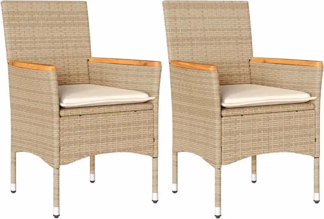 Sedie da Giardino con Cuscini 2 pz | Sedie da Esterno Beige in Polyrattan