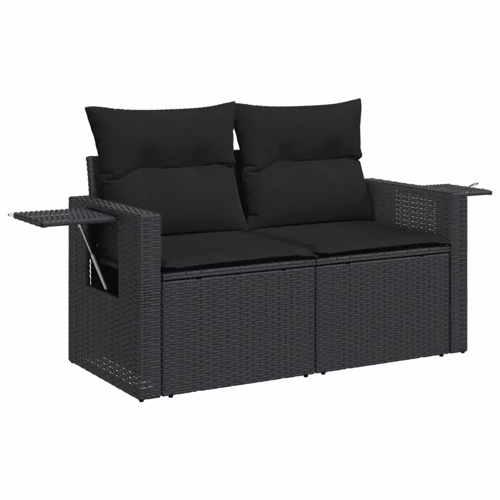 Divano da giardino a 2 posti vidaXL in polyrattan nero con cuscini imbottiti e coperture rimovibili – 2
