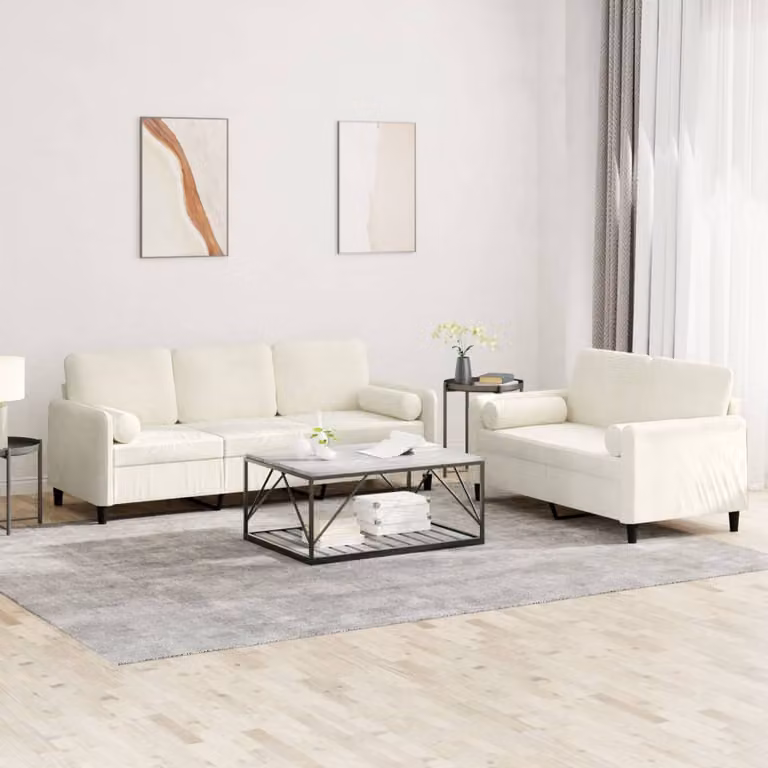 Set di divani vidaXL da 2 pezzi in velluto beige con cuscini per soggiorno moderno