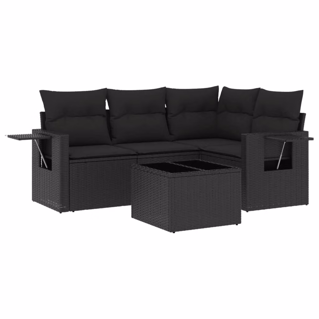 Set Divani da Giardino 5 pz con Cuscini in Polyrattan Nero