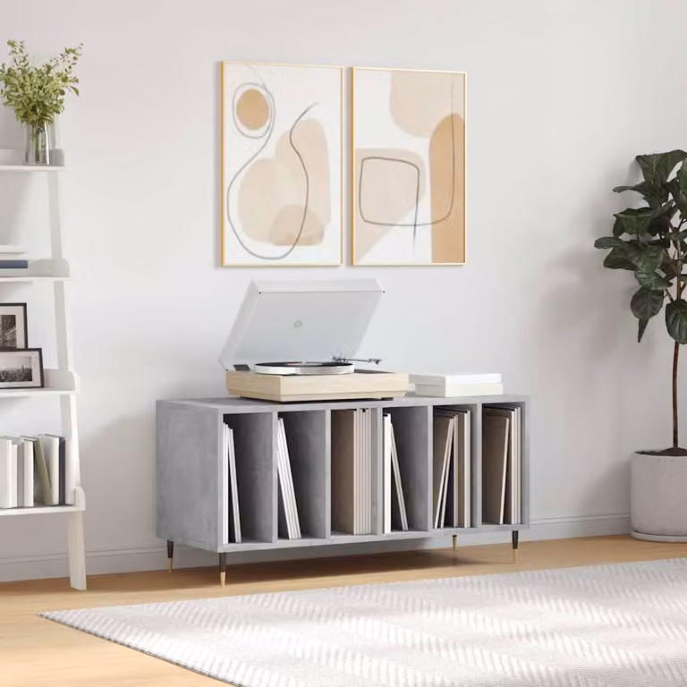 vidaXL Mobile Porta Dischi Grigio Cemento in Legno Multistrato, L 100 x P 38 x H 48 cm