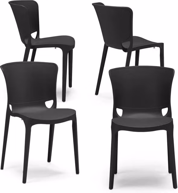 Set 4 sedie in polipropilene JUMBO, 100% MADE IN ITALY, impilabile, resistente ai raggi UV, design moderno, ideale per sala da pranzo, cucina, sala d’attesa, bar, ristoranti o giardino, colore Nero Grafite