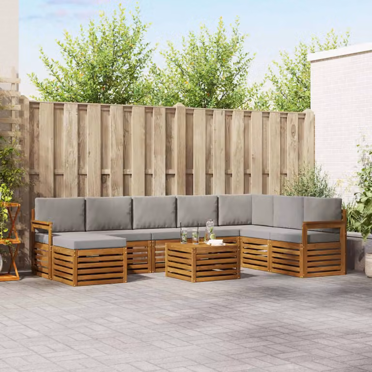 Set di divani da esterno vidaXL 9 pz in legno di acacia con cuscini grigio e marrone