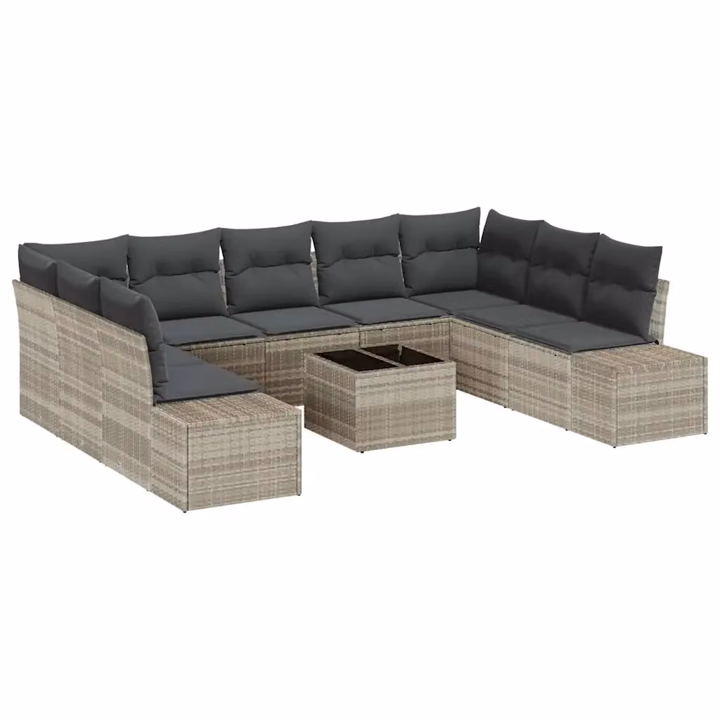 Set Divano da Giardino vidaXL 10 Pezzi Grigio con Tavolino e Cuscini in Polyrattan e Metallo – 2