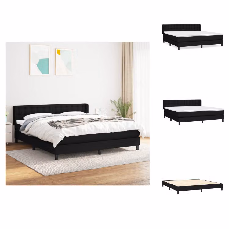 vidaXL Letto a molle con materasso nero 160x200 cm in tessuto - Letti e strutture letto
