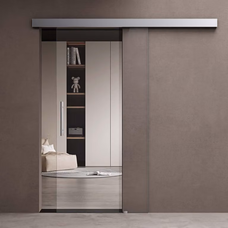 doporro Porta Scorrevole in Vetro Temperato Trasparente 8 mm con Binario e Maniglia Squadrata in Alluminio Cromato 102,5x205 cm - Amalfi20