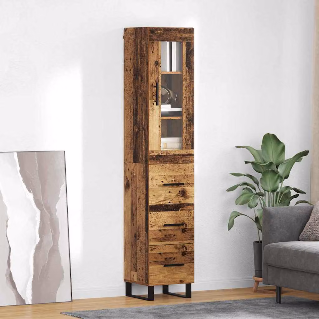 Credenza vidaXL in legno vecchio e metallo, colore marrone, L/P/H: 34,5 x 34 x 180 cm