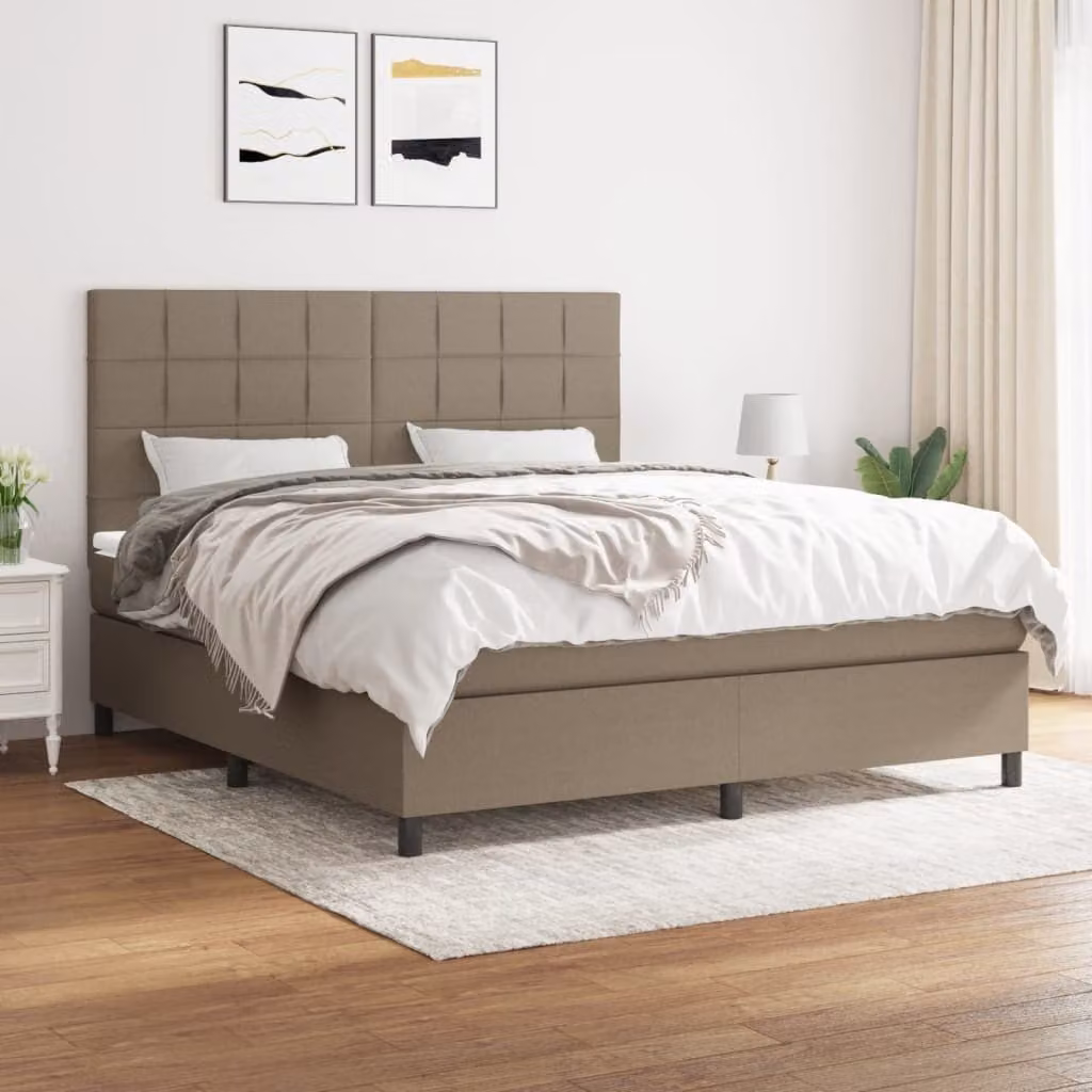 The Living Store Letto a molle con materasso Taupe 160x200 cm in tessuto