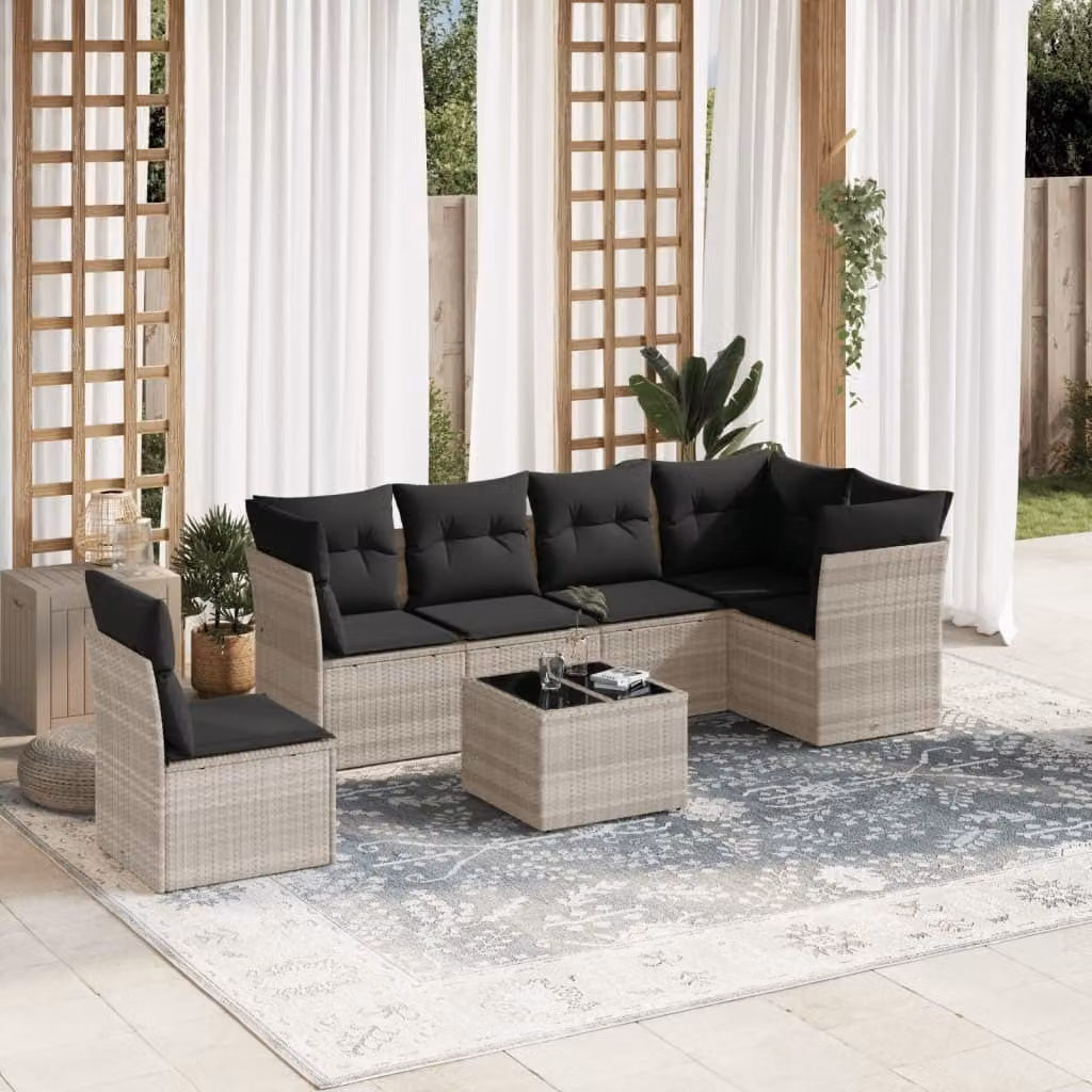 Maison Exclusive - Set Divani da Giardino 7pz con Cuscini Grigio Chiaro Polyrattan