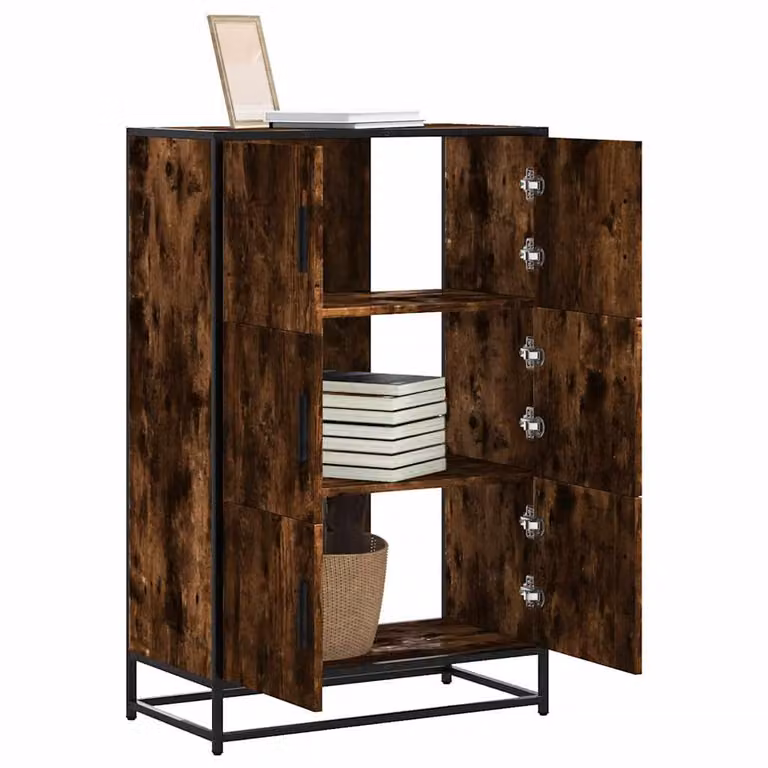 Credenza in stile industriale vidaXL in legno e metallo, colore rovere fumo, L: 68 cm, P: 35 cm, H: 106,5 cm