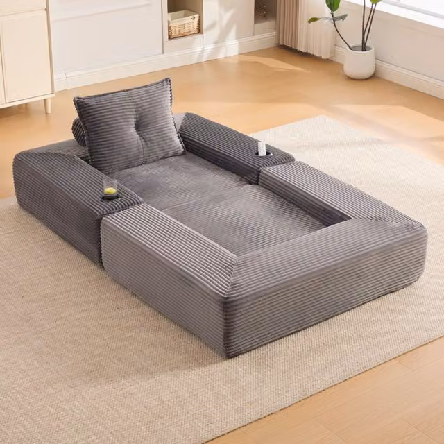 Divano Letto Pieghevole ¨C MINIMAL ¨C Tessuto a Coste, Cuscini, Portabicchieri