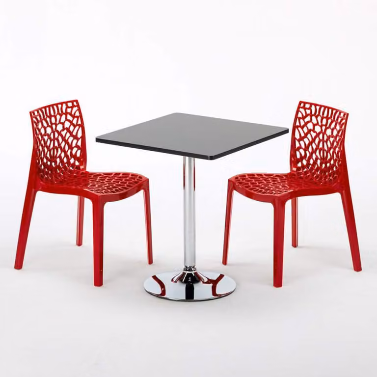 Tavolo quadrato nero e 2 sedie Set di bastoni per interni in polipropilene colorato Grand Soleil Gruvyer Mojito - Rosso
