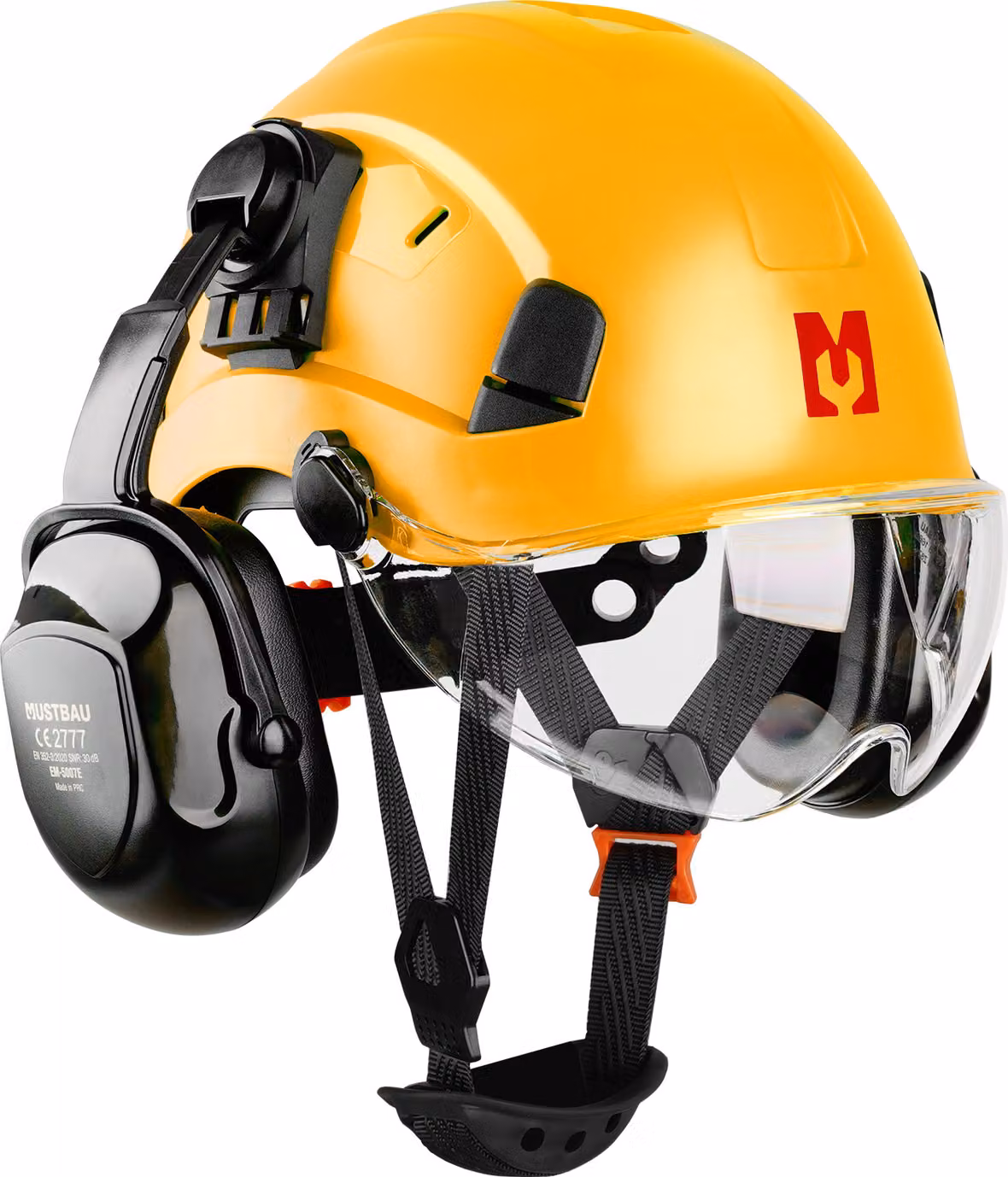 Set di elmetti di sicurezza Mustbau, elmetto di sicurezza EN397 con protezione per le orecchie e il viso, fascia regolabile da 53 a 63 cm, materiale ABS resistente