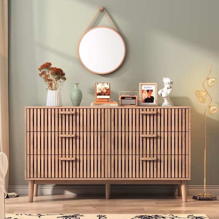 Comodino con 6 cassetti in rattan, dimensioni 100x34x73 cm