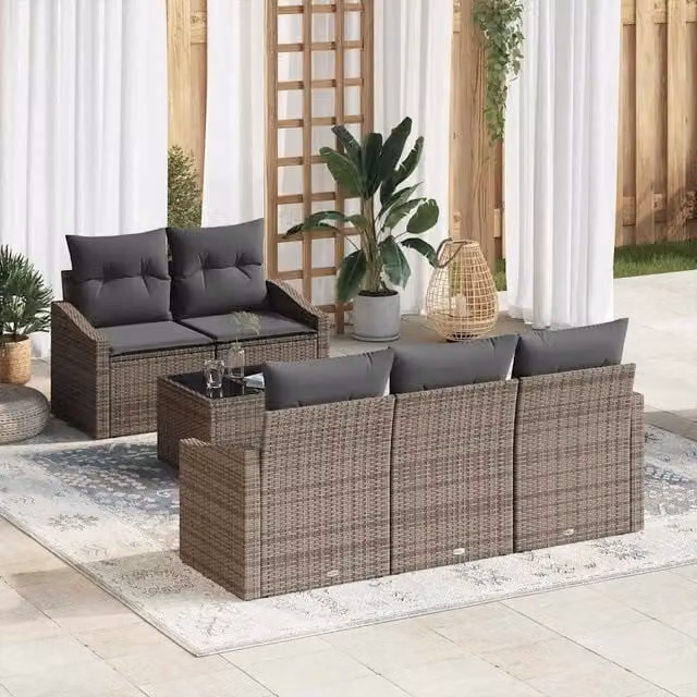 Set di divani 6 pz Grigio polyrattan 3346599