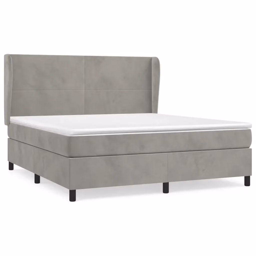 vidaXL Giroletto a Molle con Materasso Ibrido in Velluto Grigio Chiaro L/P/H: 160 x 200 cm – 2