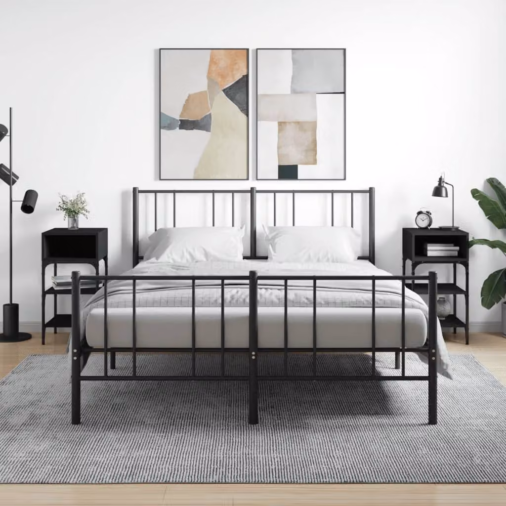 Set di 2 comodini moderni vidaXL neri in legno e metallo per camera da letto L/P/H: 35 x 34,5 x 70 cm