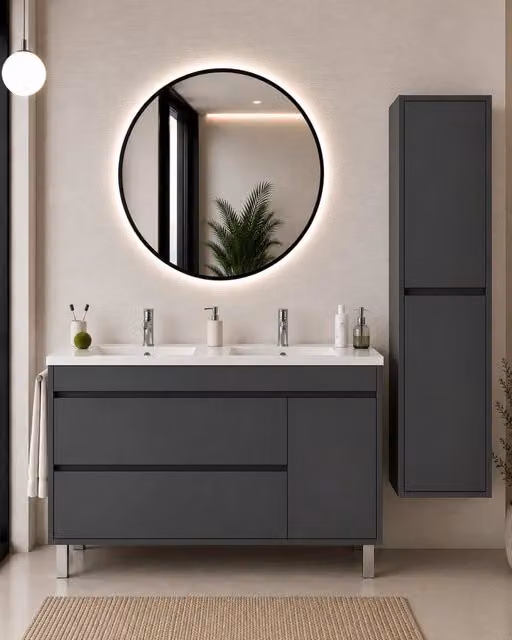 Mobile bagno con lavabo ORIGENBATH CAPRERA senza specchio 120x45 cm doppio lavabo grafite con colonna