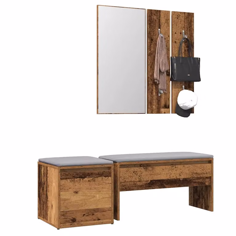 vidaXL Set di Mobili da Corridoio Moderno in Legno Marrone con Panca, Specchio e Scarpiera