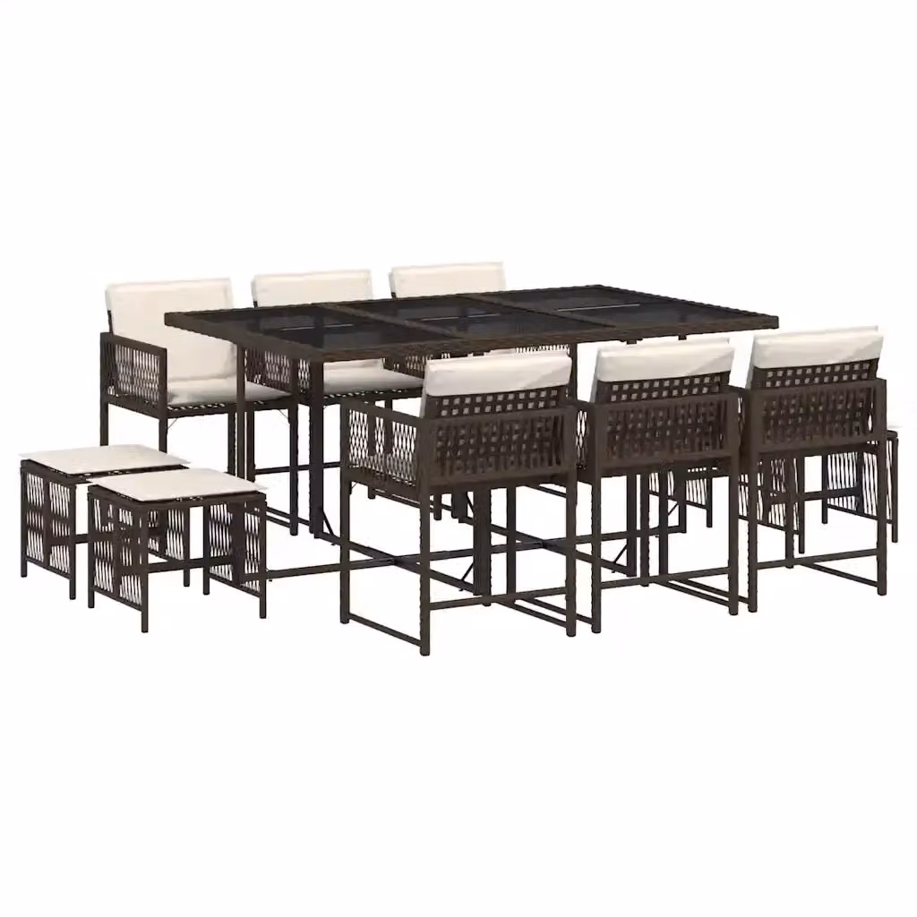 Set da Pranzo da Giardino vidaXL in Polyrattan Marrone con 11 Pezzi e Cuscini – 2