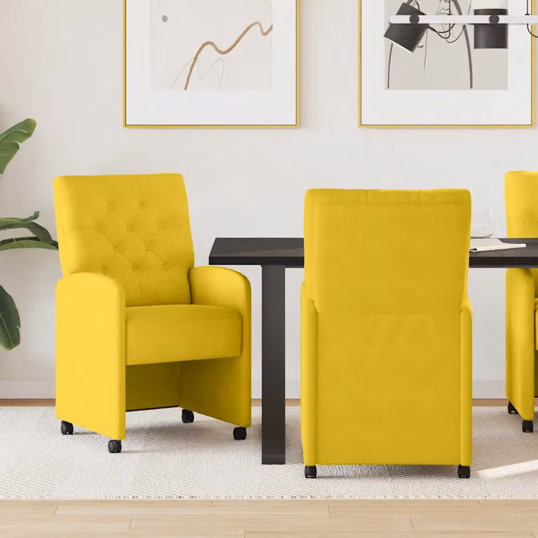 Set di 2 sedie da pranzo vidaXL in velluto giallo con ruote, L 58 x P 67 x H 97 cm
