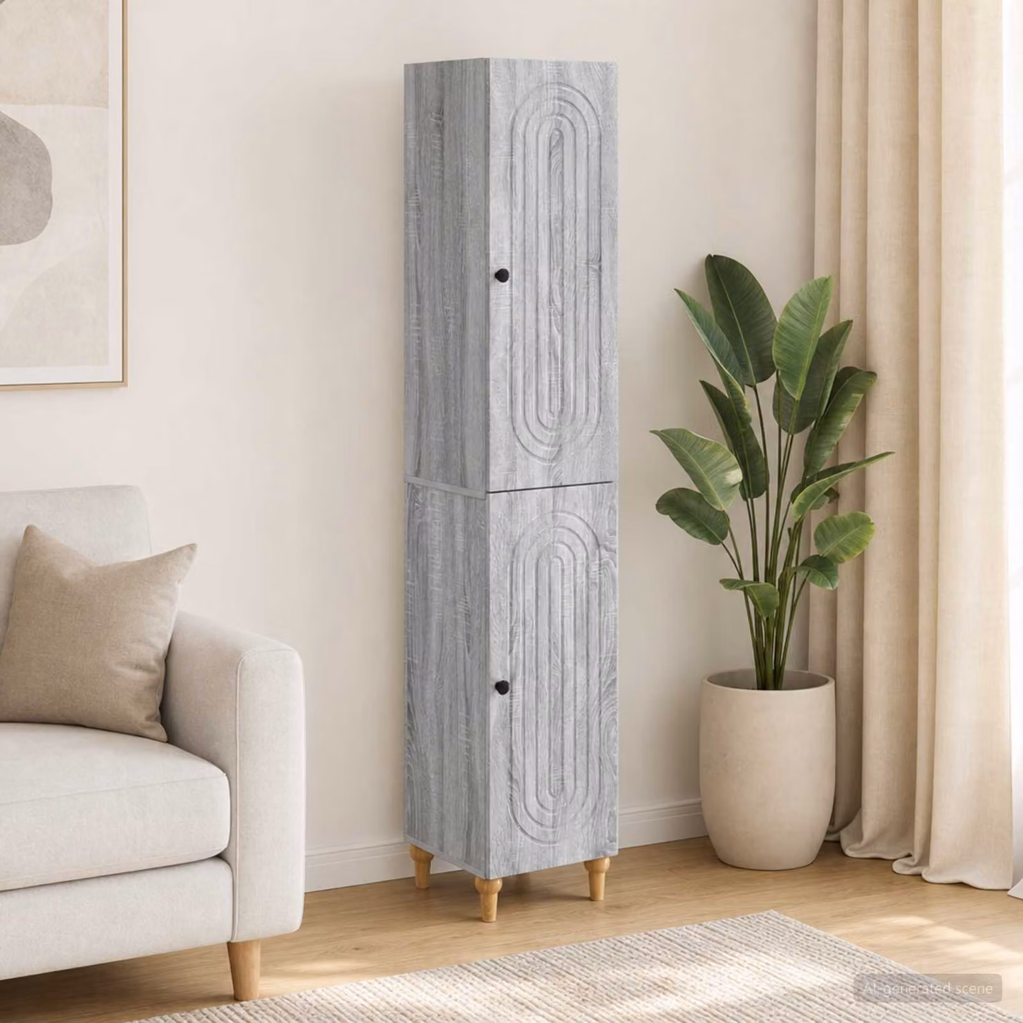 Set di 2 armadi moderni vidaXL in legno MDF grigio con illuminazione LED e ante a battente