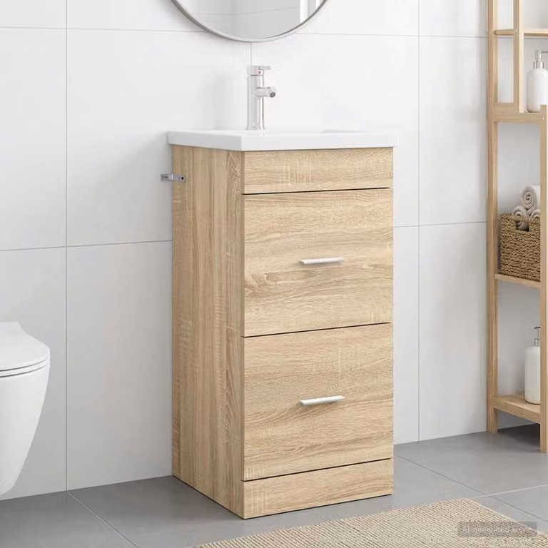 Mobile da bagno con lavabo vidaXL in Rovere Sonoma, moderno, marrone, L: 42 cm, P: 40 cm, H: 84,5 cm