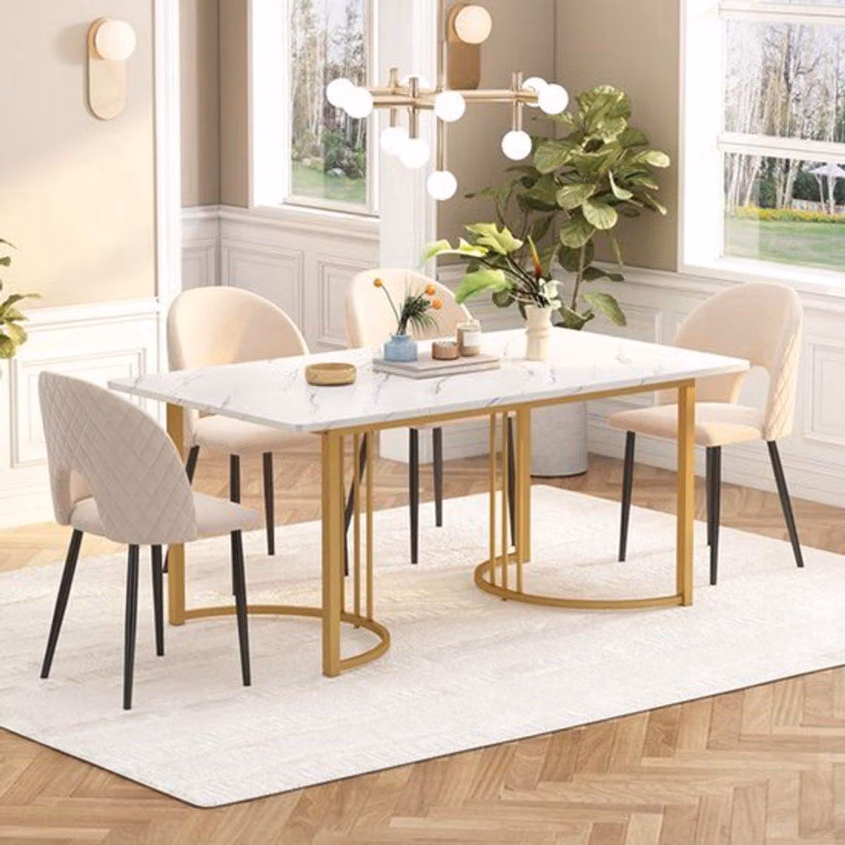 Tavolo da pranzo - Rettangolare con motivo marmorizzato - Gambe regolabili - 96x69x75 cm