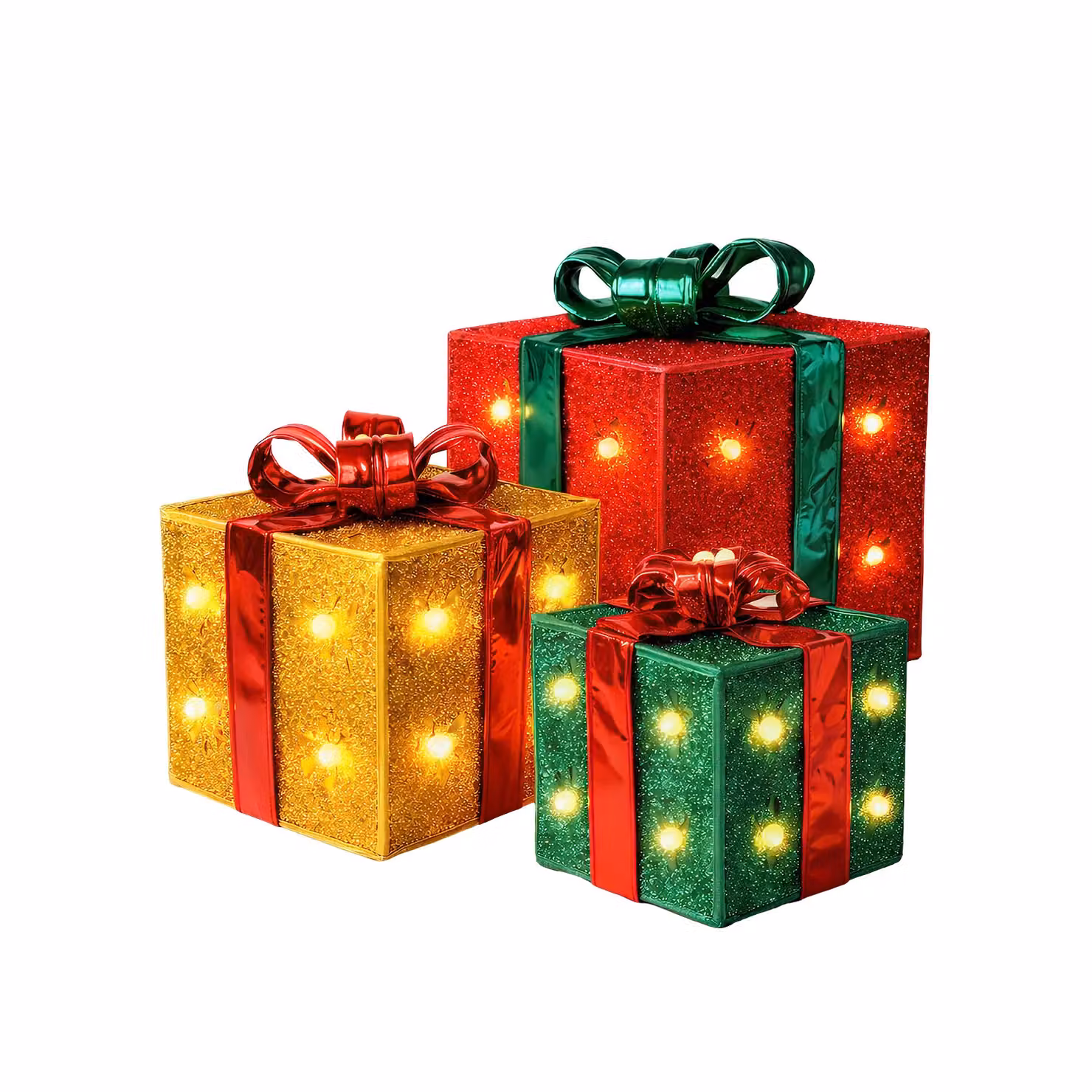 Set 3 Pacchi Natalizi Luminosi Glitterati Pieghevoli VESTIAMO CASA Colori Rosso, Verde e Oro – 1