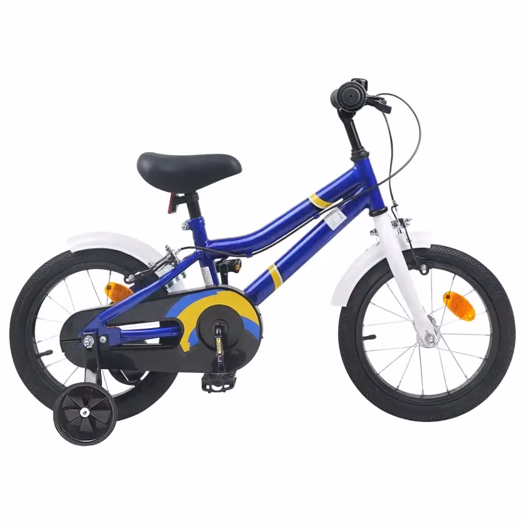 Bicicletta per bambini da 16 pollici blu e bianca con struttura in metallo e pneumatici in gomma – 2