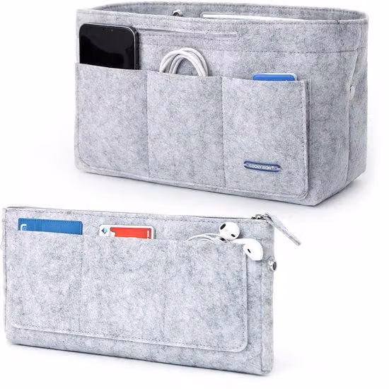 Portaoggetti da borsa grigio 26x11x16 cm con portachiavi