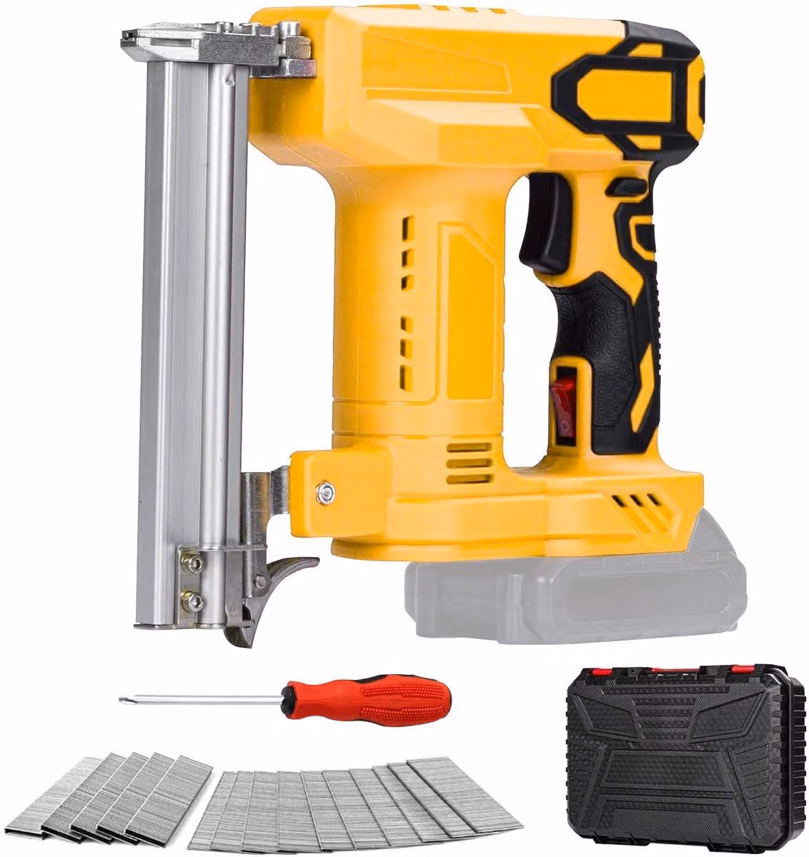 Pistola a batteria per lavori di falegnameria, con capacità di 100 chiodi e 500 graffette