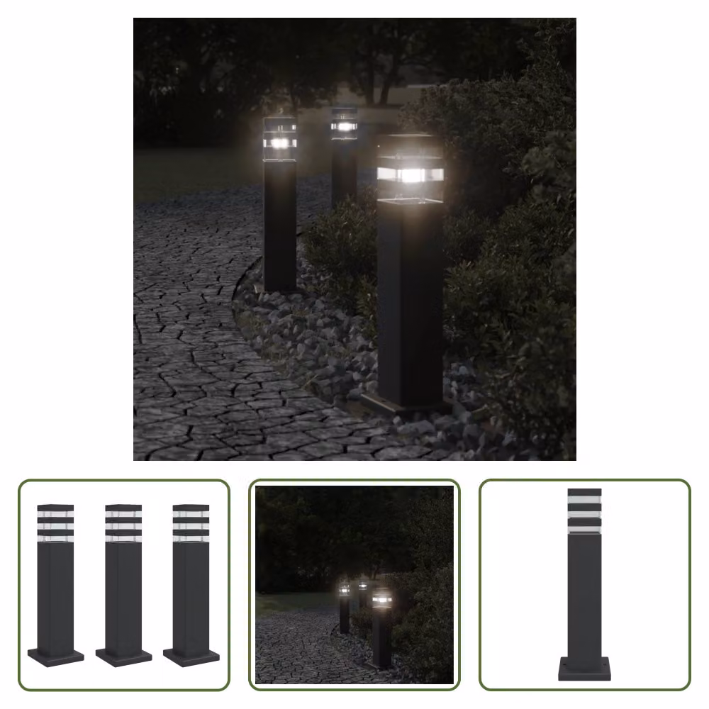 The Living Store: lampade da percorso, 3 pezzi, nero, 50 cm, alluminio