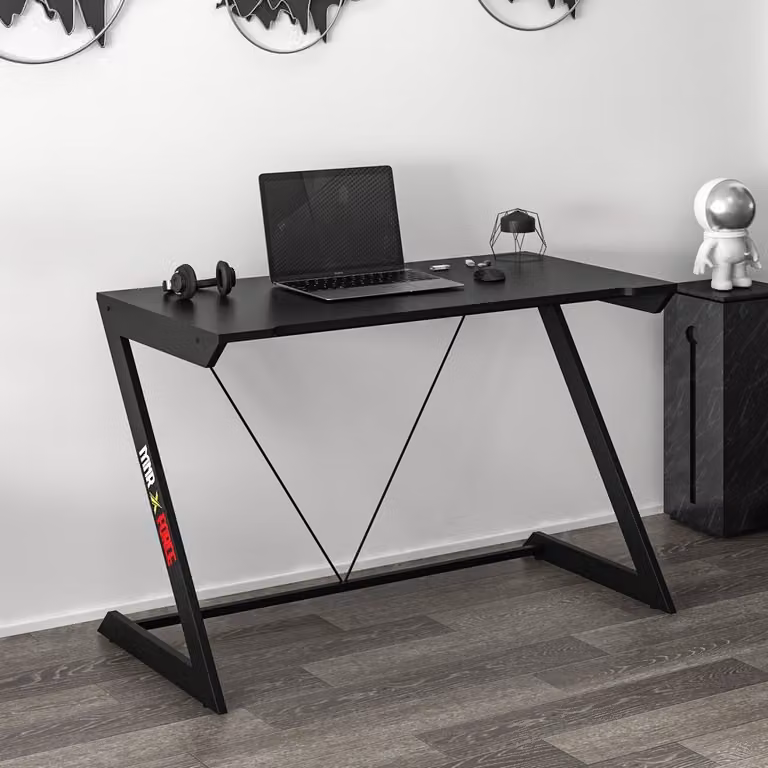 Skye Decor, Zoned - Nero, scrivania da gaming, nero, pannelli truciolari rivestiti al 100% in melamina, 120 x 77 x 60 cm