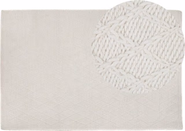 Tappeto rettangolare Beliani in lana e viscosa, intrecciato a mano, motivo geometrico, Bianco, L: 230 cm, P: 160 cm