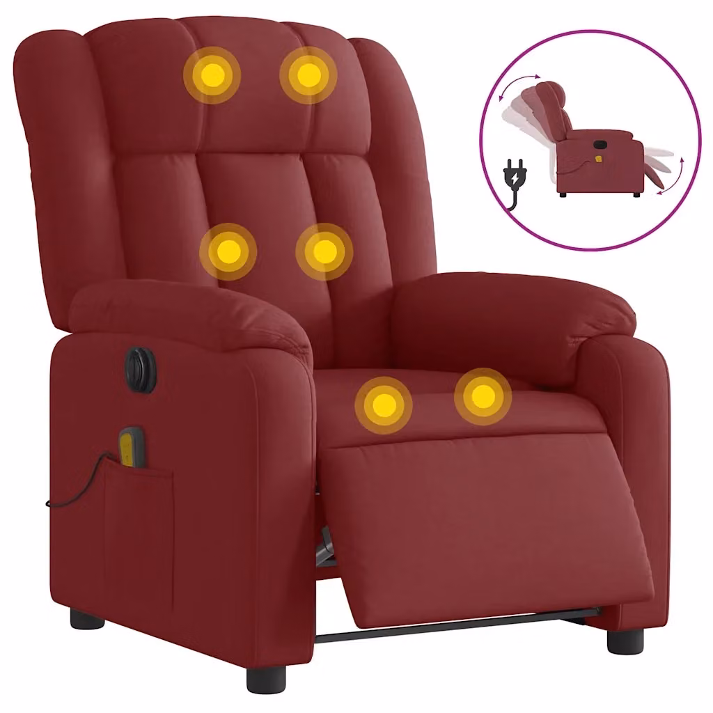 Poltrona Massaggiante Reclinabile Elettrica vidaXL in Tessuto Rosso per il tuo Relax in Soggiorno – 2