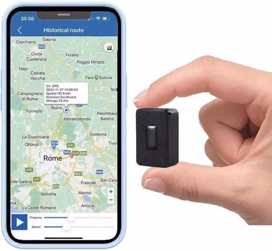 Tracker GPS Auto Magnetico Nero con Sistema di Localizzazione Cellulare e App Smart, Impermeabile e senza Abbonamento