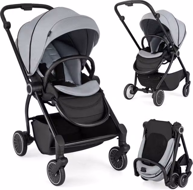 Passeggino per bambini reversibile, Passeggino pieghevole per neonati con schienale reclinabile Grigio