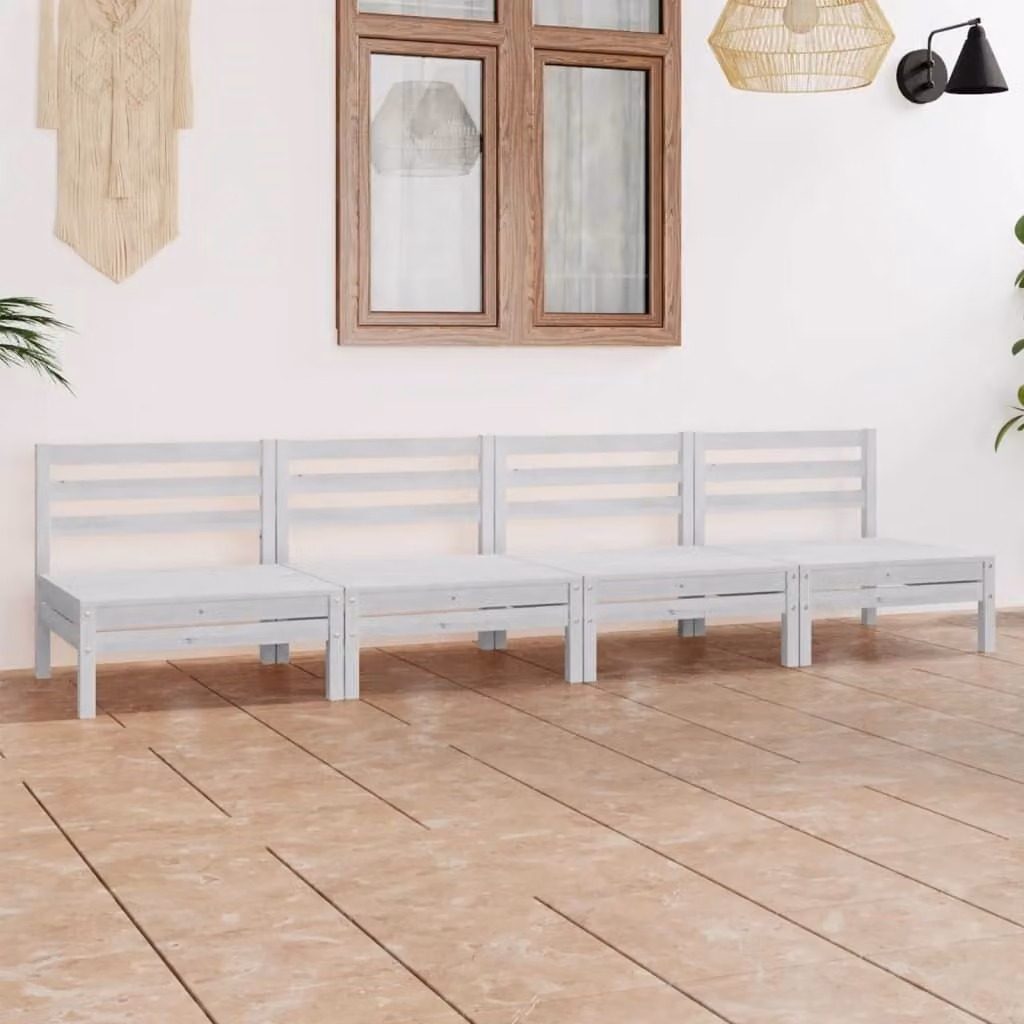 The Living Store Set da giardino 4 pezzi in legno di pino massiccio bianco