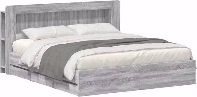 Letto matrimoniale | Letto per adulti | Telaio del letto con storage Sonoma grigio 200 x 200 cm