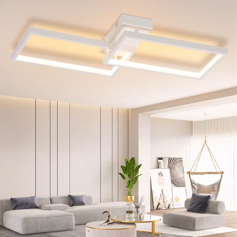 ZMH Lampada da soffitto a LED, ideale per il soggiorno, lampada da soffitto da 80 cm, lampada per soggiorno, colore bianco, dimmerabile con telecomando, 48W, forma rettangolare, adatta per camere da letto, camerette e cucine