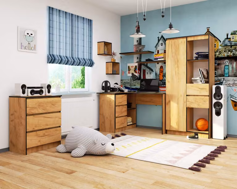 Scrivania angolare da 124 cm con 3 cassetti, scrivania per computer a forma di L, mobile angolare a 2 scomparti