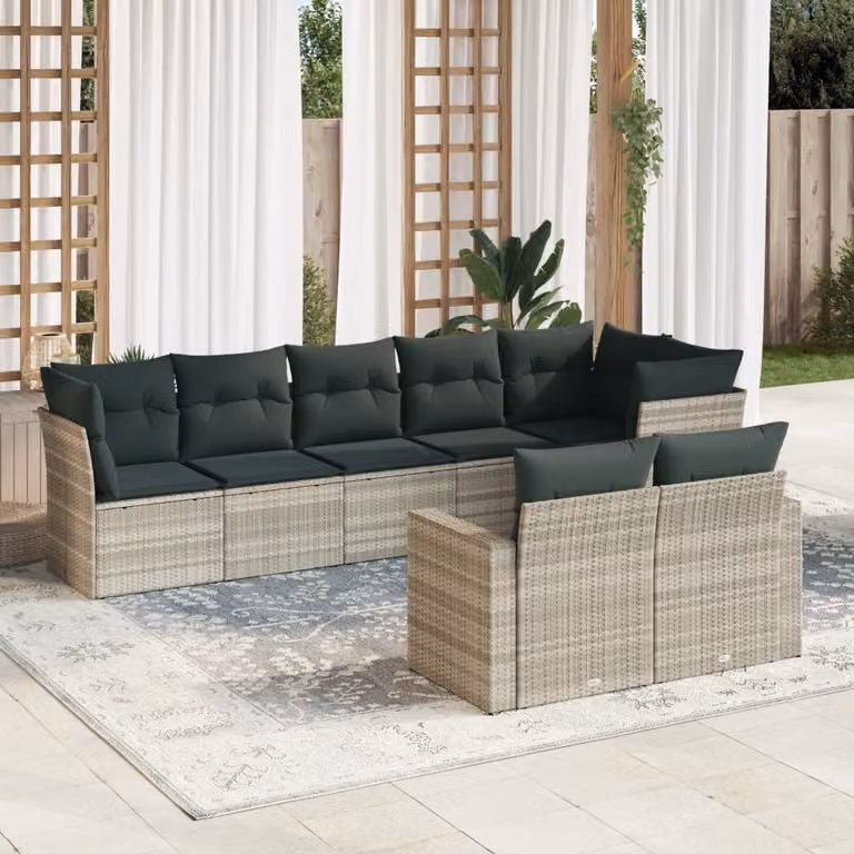 Set Divano da Giardino a L vidaXL 8pz con Cuscini Grigio con Struttura in Acciaio e Polyrattan