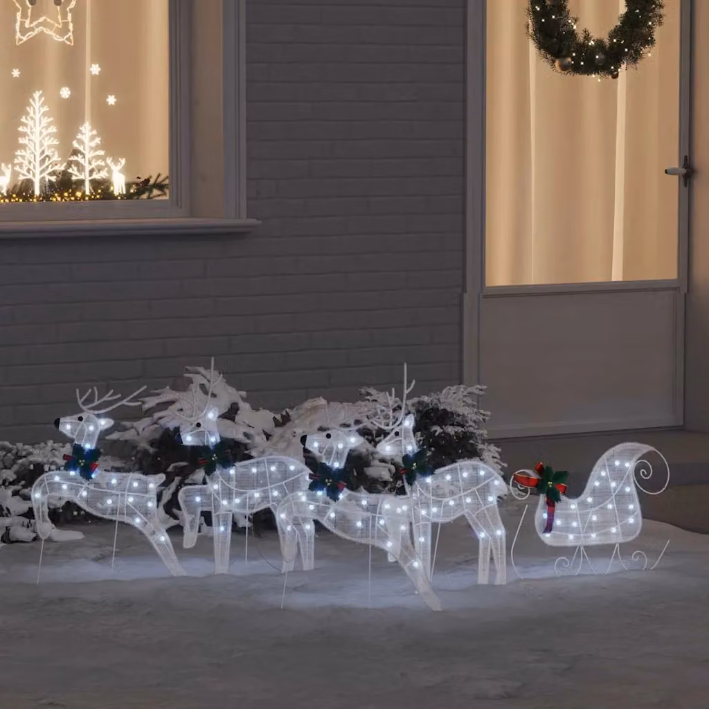 Set di 5 renne decorative con illuminazione LED vidaXL in bianco, L/P/H: 43 x 18 x 66 cm